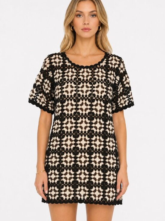 Shore Brand Dresses & Skirts - Shore Brand Crochet Mini Dress Coverup Black Brown Cream - Size Small - NWT